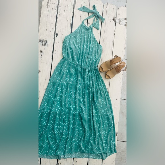 Green White Polka dot Maxi Dress size M. - Picture 9 of 10